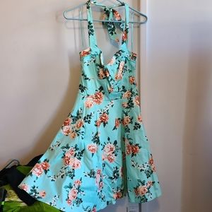 Hot topic mint floral halter skater dress